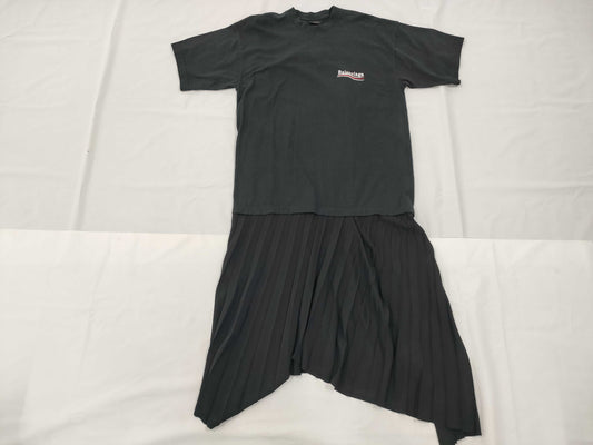 BALENCIAGA Logo Embroidered Short Sleeve Pleated Dress, Size 34