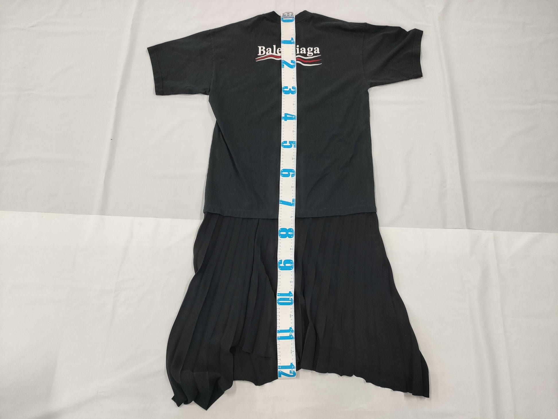 BALENCIAGA Logo Embroidered Short Sleeve Pleated Dress, Size 34