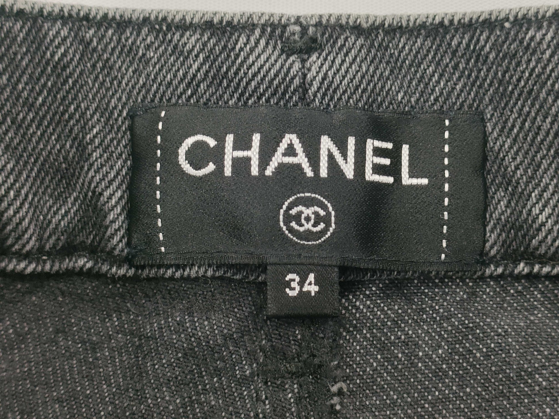 CHANEL Glitter Coco Mark Denim Pants, Size 34