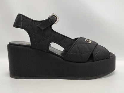 CHANEL Coco Mark Quilted Platform Sandals Size 38