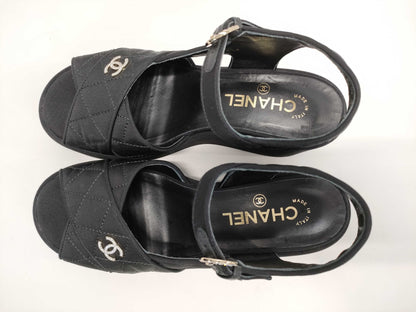 CHANEL Coco Mark Quilted Platform Sandals Size 38