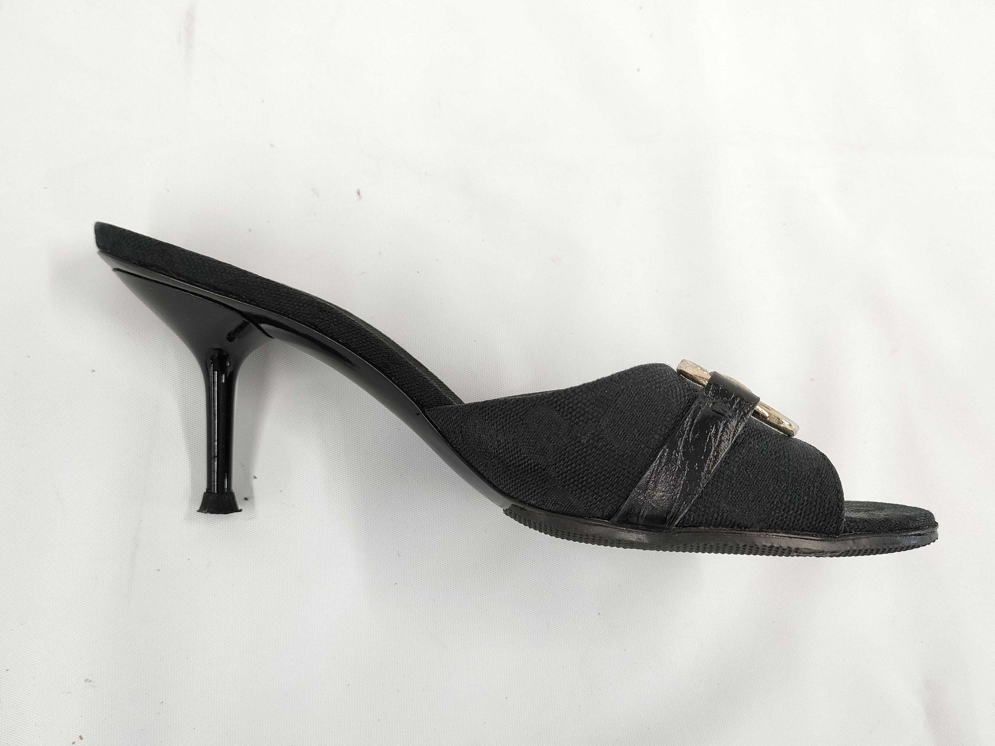 GUCCI Horsebit GG Canvas Open-Toe Sandals Size 36