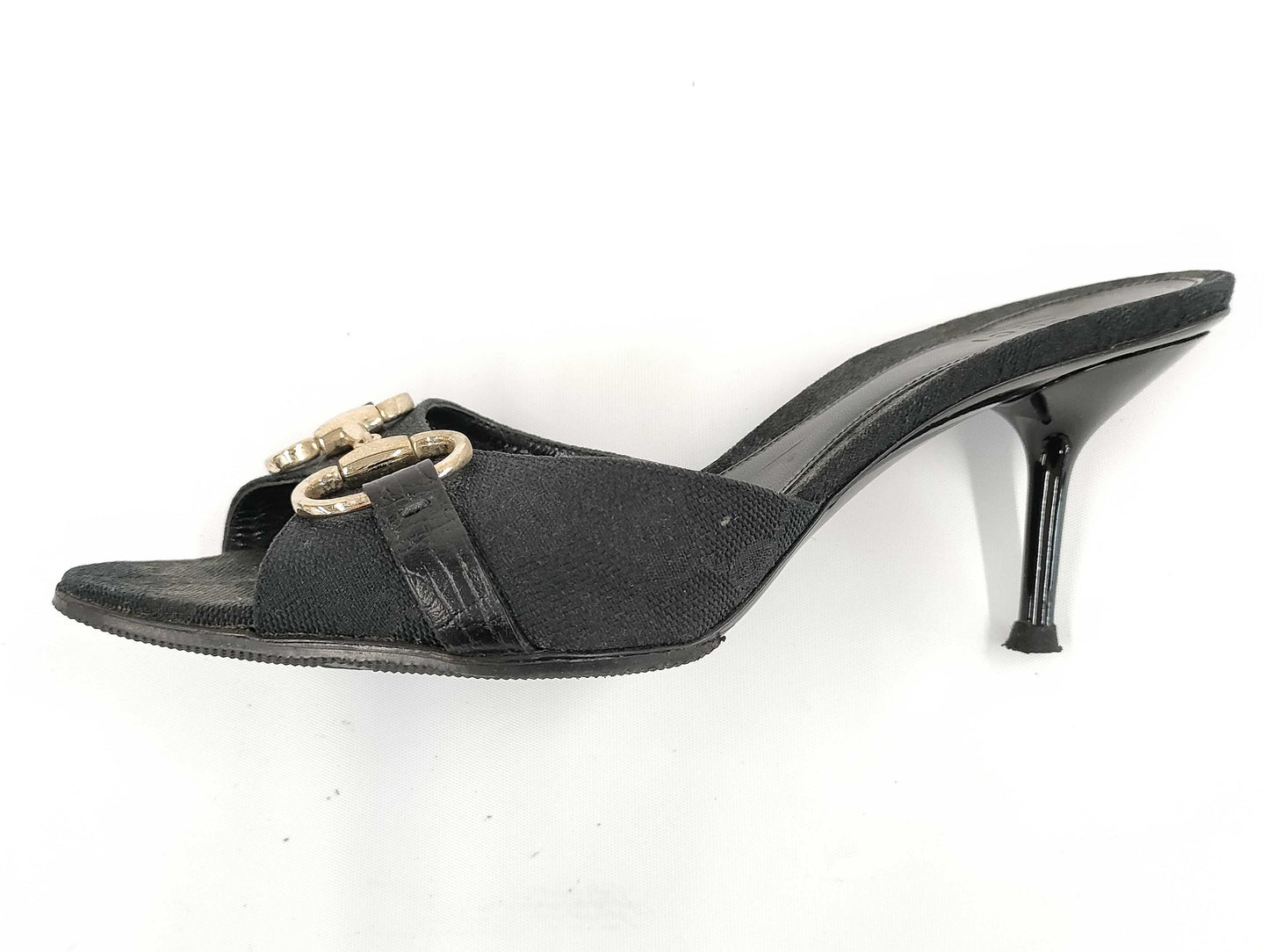 GUCCI Horsebit GG Canvas Open-Toe Sandals Size 36