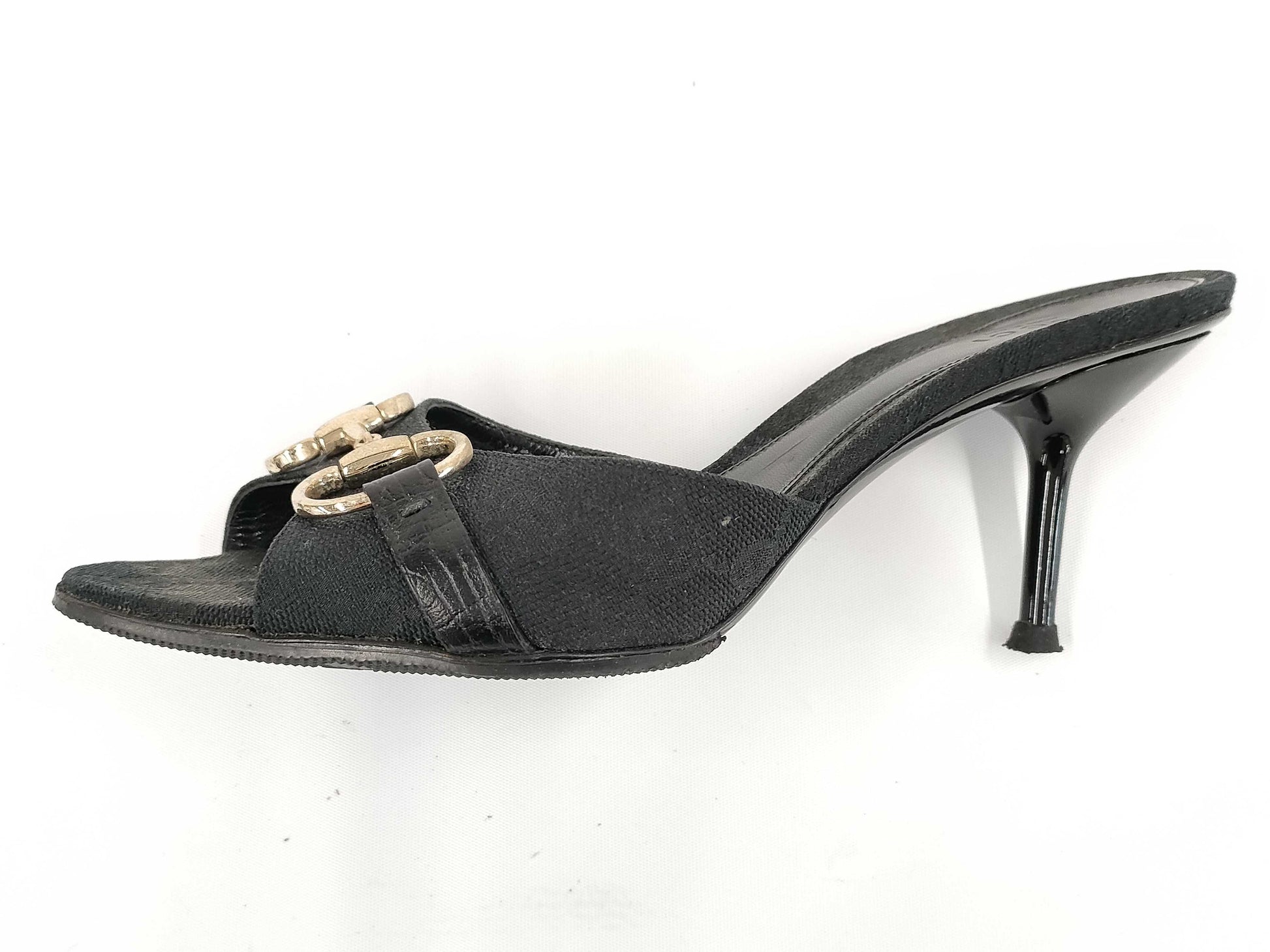 GUCCI Horsebit GG Canvas Open-Toe Sandals Size 36