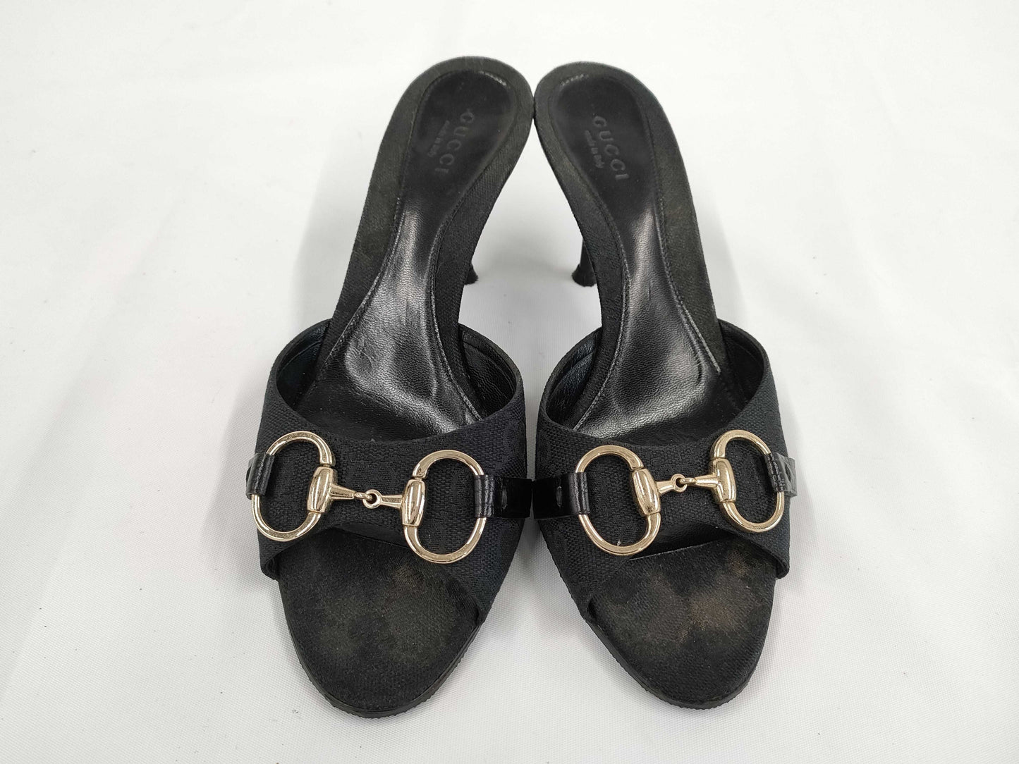 GUCCI Horsebit GG Canvas Open-Toe Sandals Size 36