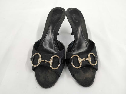 GUCCI Horsebit GG Canvas Open-Toe Sandals Size 36