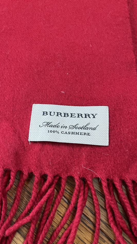 BURBERRY [Rare] BURBERRY Cashmere Scarf, Solid Color, Length: 162cm, Width: 31cm, 100% Cashmere, Rare Color, Solid Red, Scarf