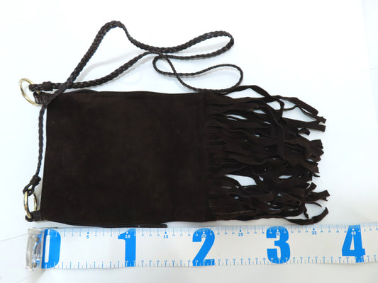 Yves Saint Laurent Logo Studded Fringe Suede Shoulder Bag, Brown [Retail Purchase Certificate Included] Shoulder Bag