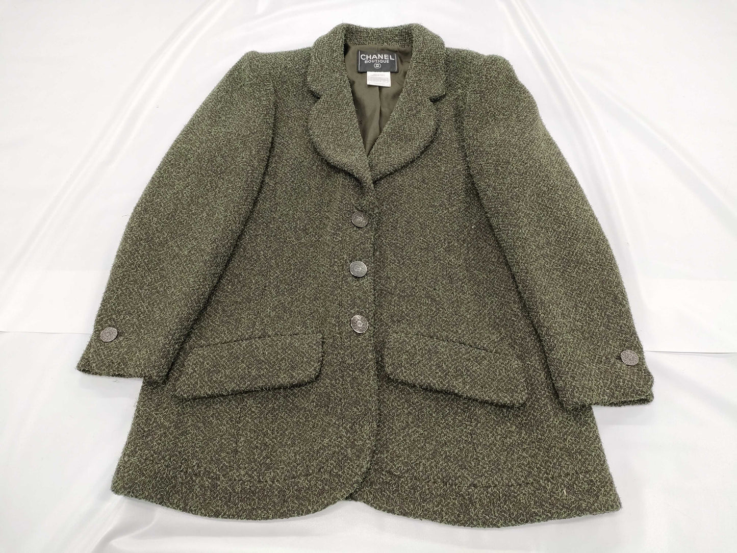 CHANEL CHANEL 97A Chanel 40 Green Tweed Jacket Jacket