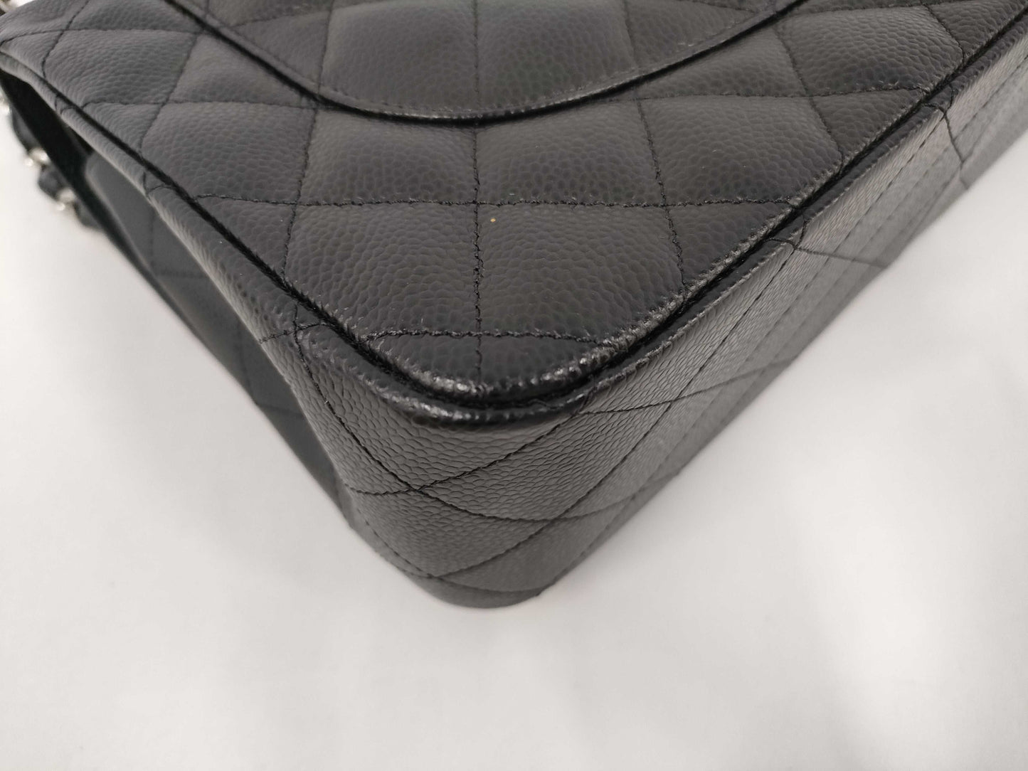 CHANEL Matelasse 30 Caviar Leather Double Flap Shoulder Bag with Silver Hardware and Black Chain, 27 Series