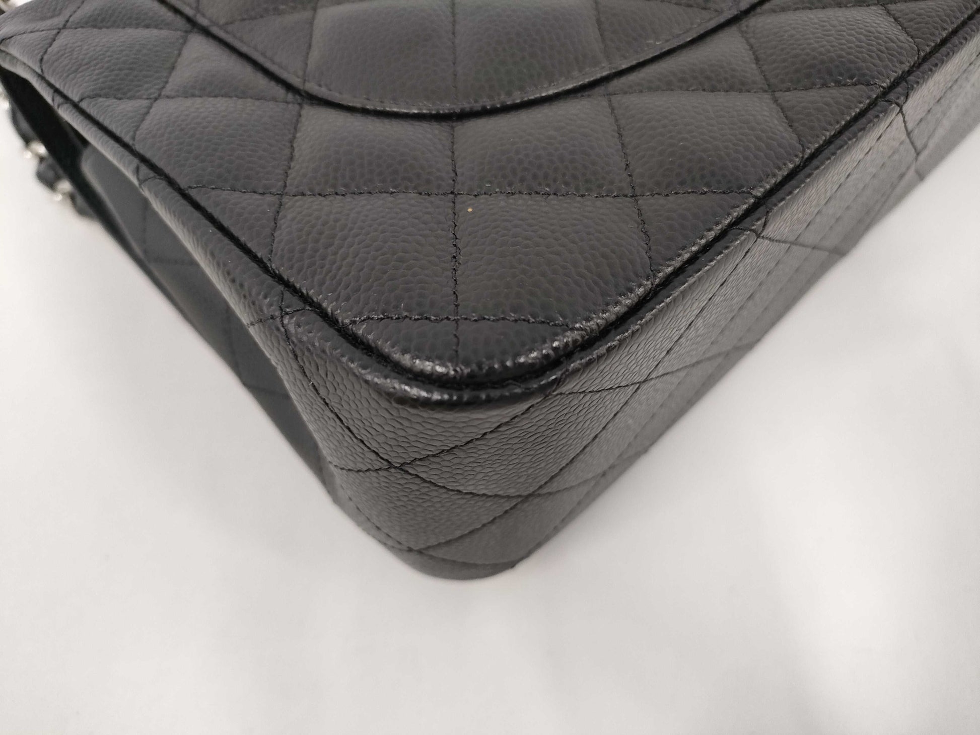 CHANEL Matelasse 30 Caviar Leather Double Flap Shoulder Bag with Silver Hardware and Black Chain, 27 Series