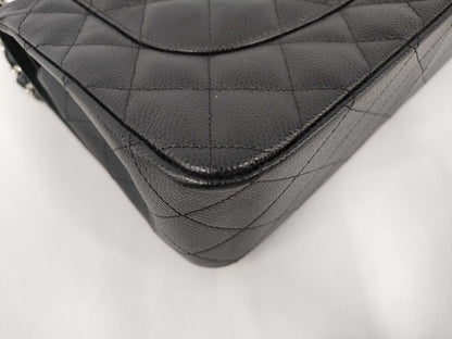 CHANEL Matelasse 30 Caviar Leather Double Flap Shoulder Bag with Silver Hardware and Black Chain, 27 Series