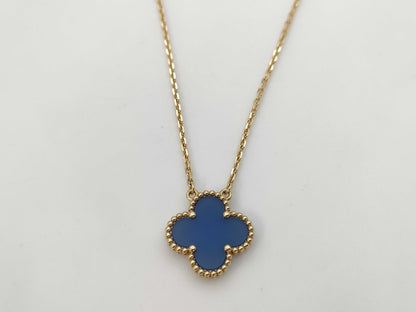 Van Cleef&Arpels Vintage Alhambra Blue Agate YG Au750 5.1g Necklace