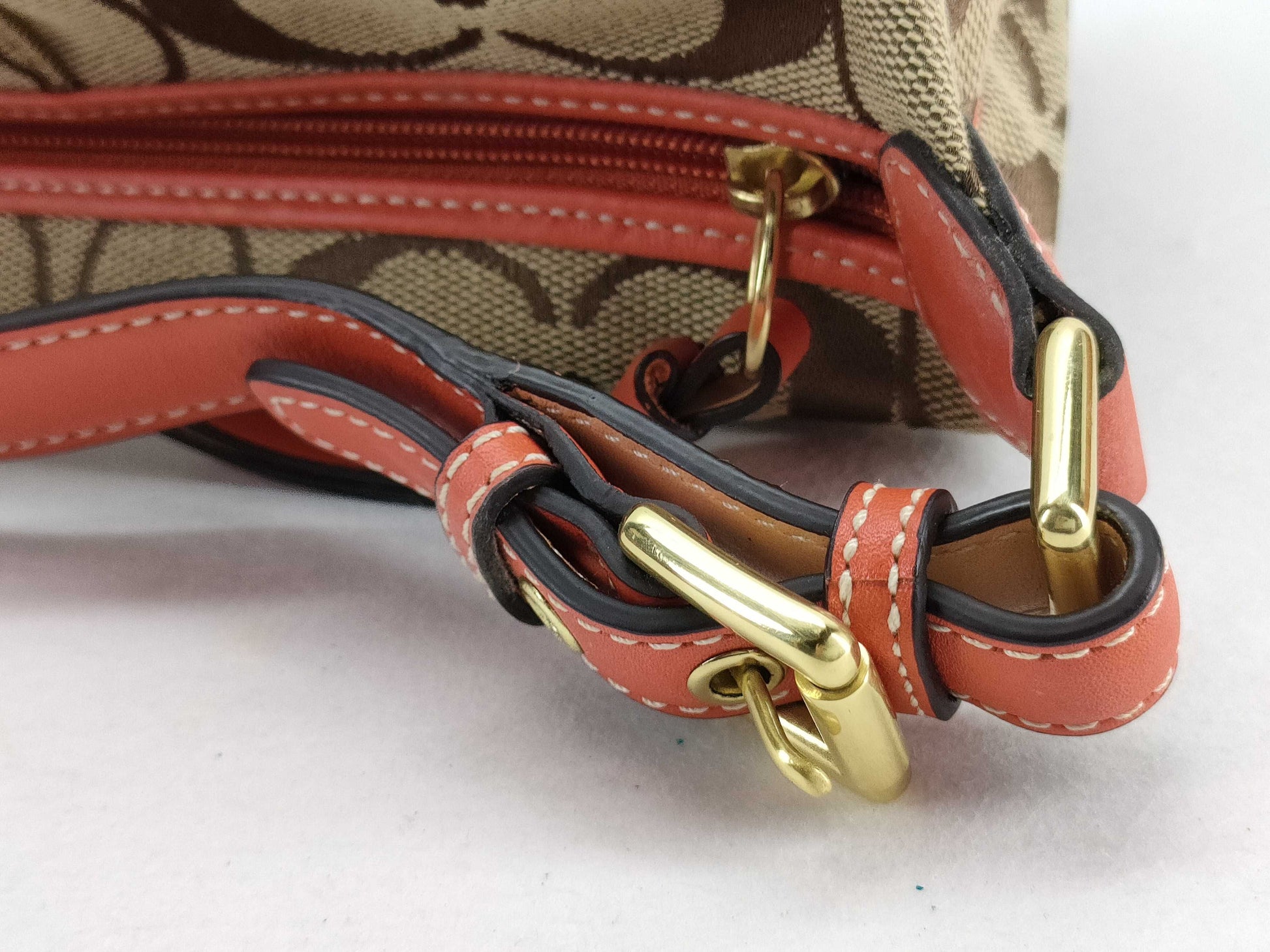 COACH Signature Handbag with Hand Pouch, Box, and Dust Bag