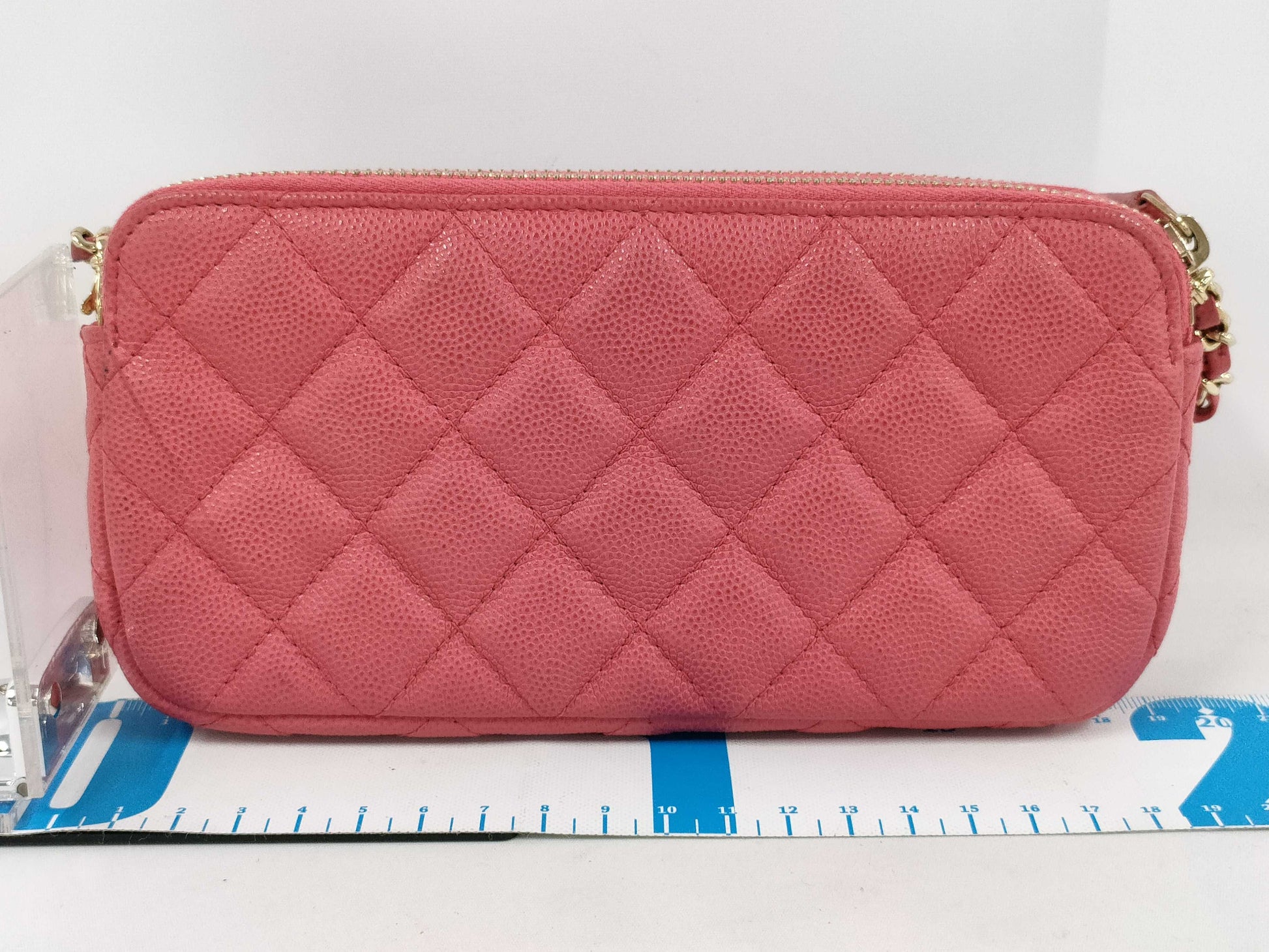 CHANEL Chain Wallet Pochette Double Zipper Matelasse Caviar Leather Rose Pink Wallet
