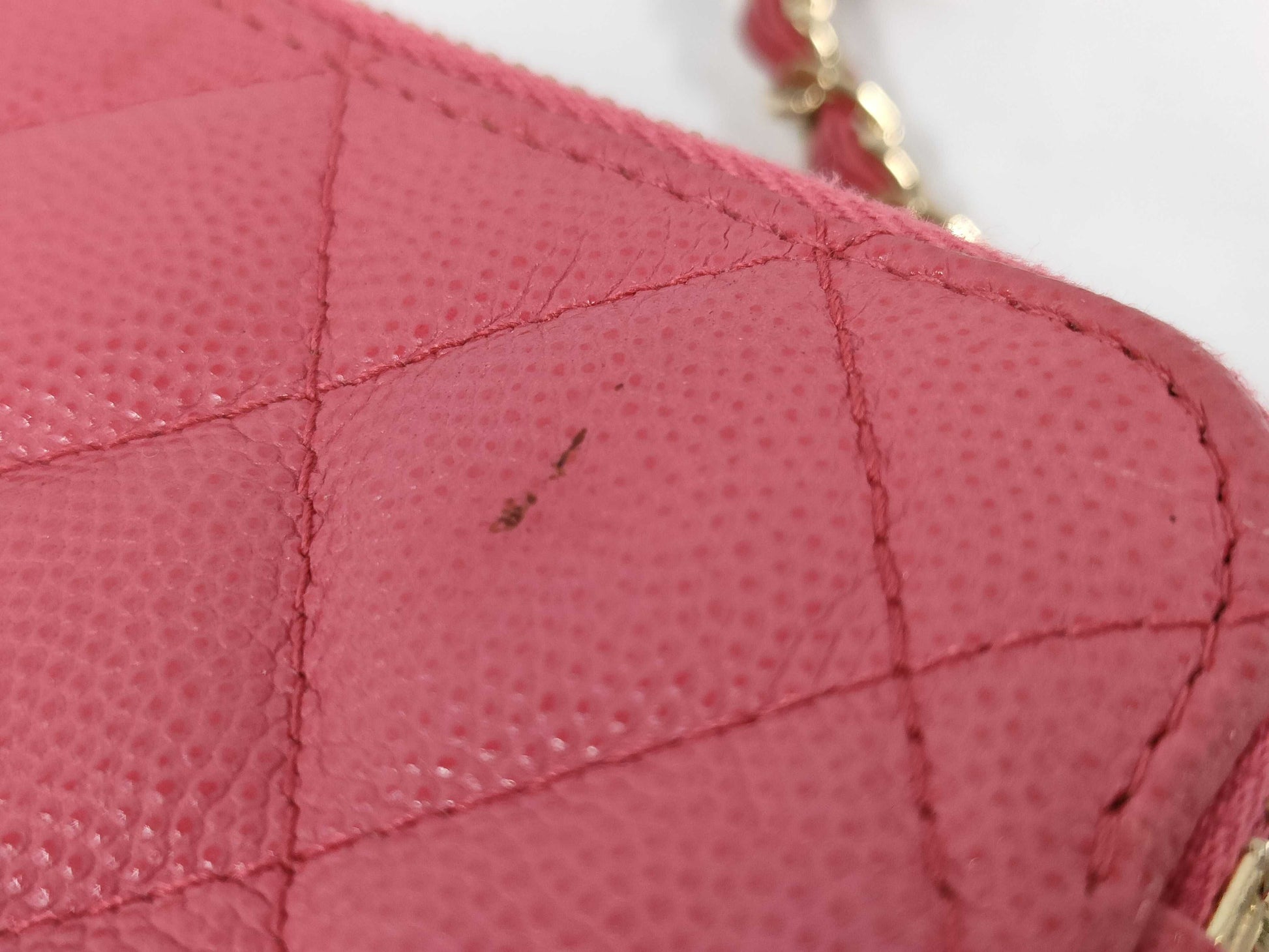 CHANEL Chain Wallet Pochette Double Zipper Matelasse Caviar Leather Rose Pink Wallet