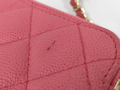 CHANEL Chain Wallet Pochette Double Zipper Matelasse Caviar Leather Rose Pink Wallet