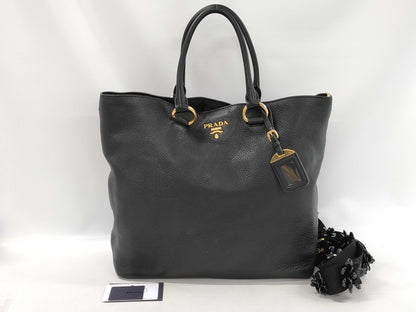 PRADA 2-Way Leather Tote Bag Shoulder Bag Black Tote Bag