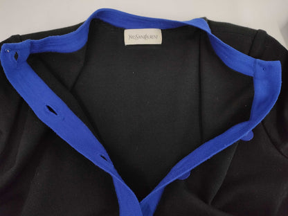 Yves Saint Laurent YSL Long Cardigan, Two-Tone, Black and Royal Blue, Size M
