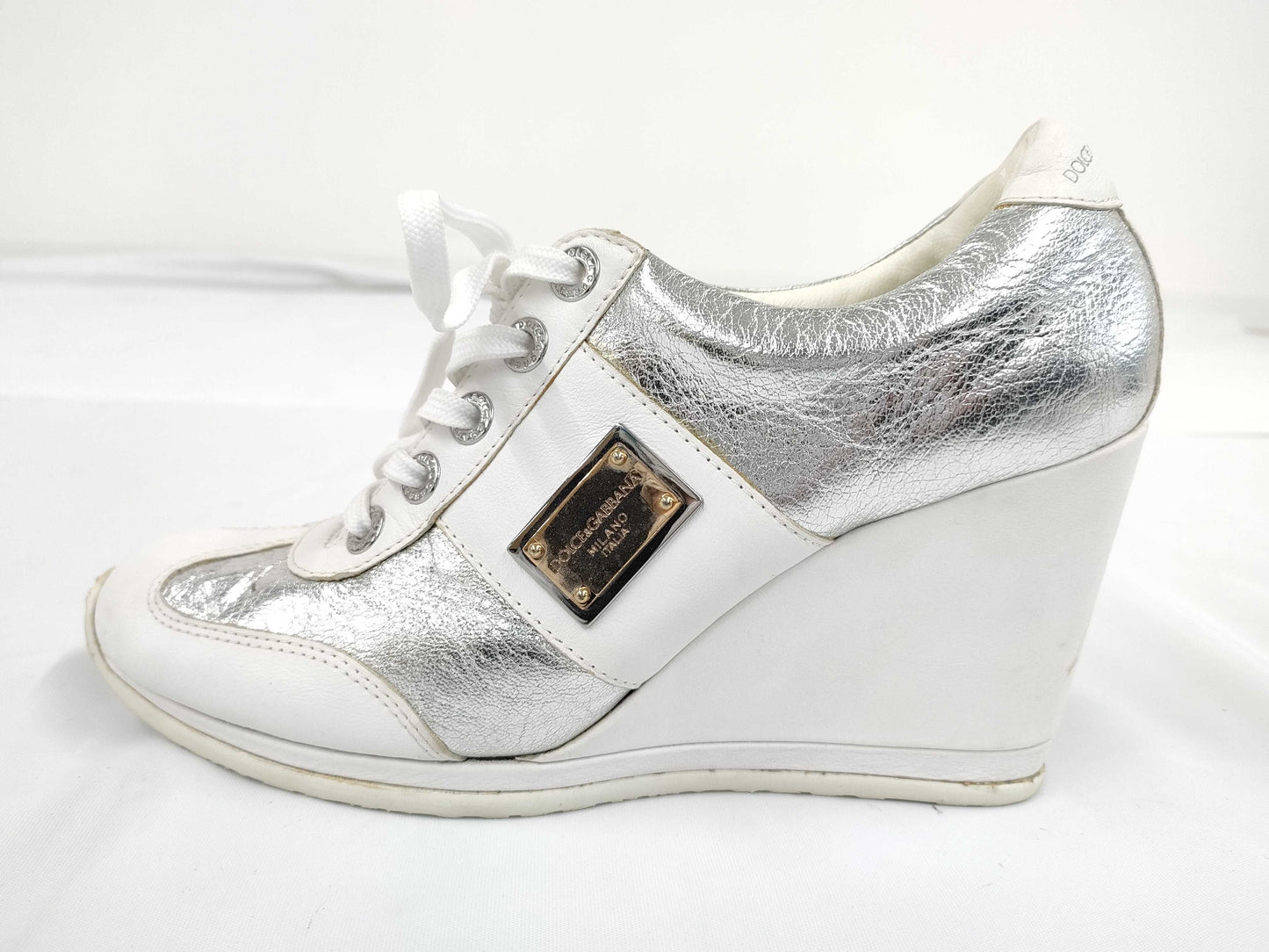 DOLCE & GABBANA Women's Leather Heel Sneakers, Size 24.5cm, Size 39