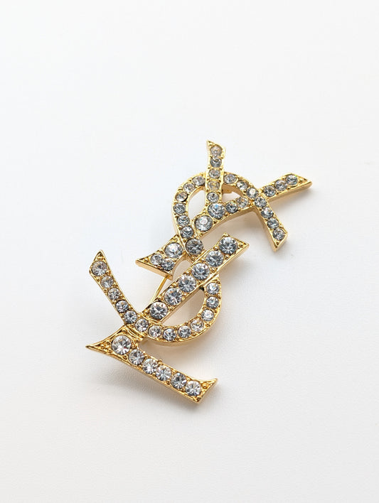 Yves Saint Laurent Brooch YSL Cassandra Gold Rhinestone Brooch