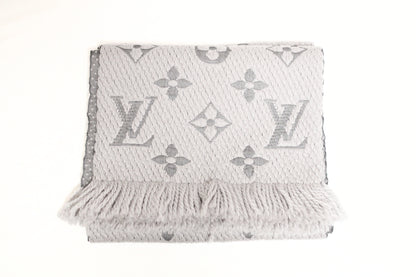 LOUIS VUITTON Vuitton Echarpe Logomania Muffler Wool Silk Grey Muffler