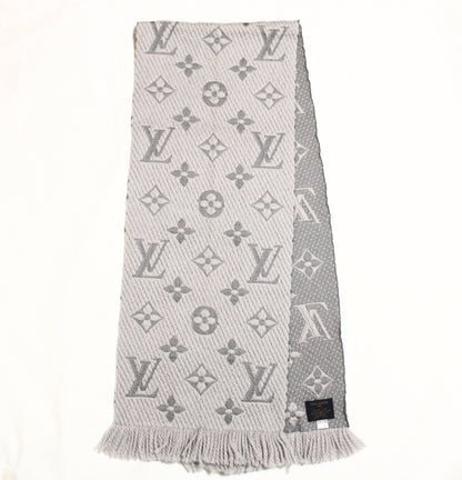LOUIS VUITTON Vuitton Echarpe Logomania Muffler Wool Silk Grey Muffler