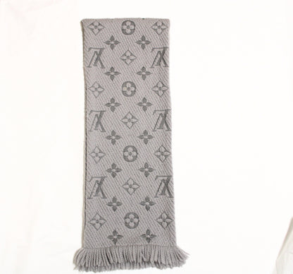 LOUIS VUITTON Vuitton Muffler Echarp Logomania Silk Wool Grey Muffler
