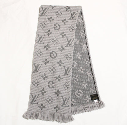 LOUIS VUITTON Vuitton Muffler Echarp Logomania Silk Wool Grey Muffler
