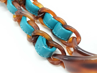 CHANEL Lambskin Plastic Chain Shoulder Bag with Coco Mark and Turquoise