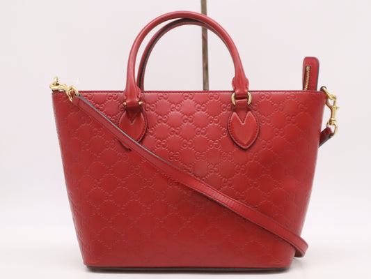 GUCCI 432124 Gucci Sima 2WAY Handbag Leather Red Handbag with Shoulder Strap