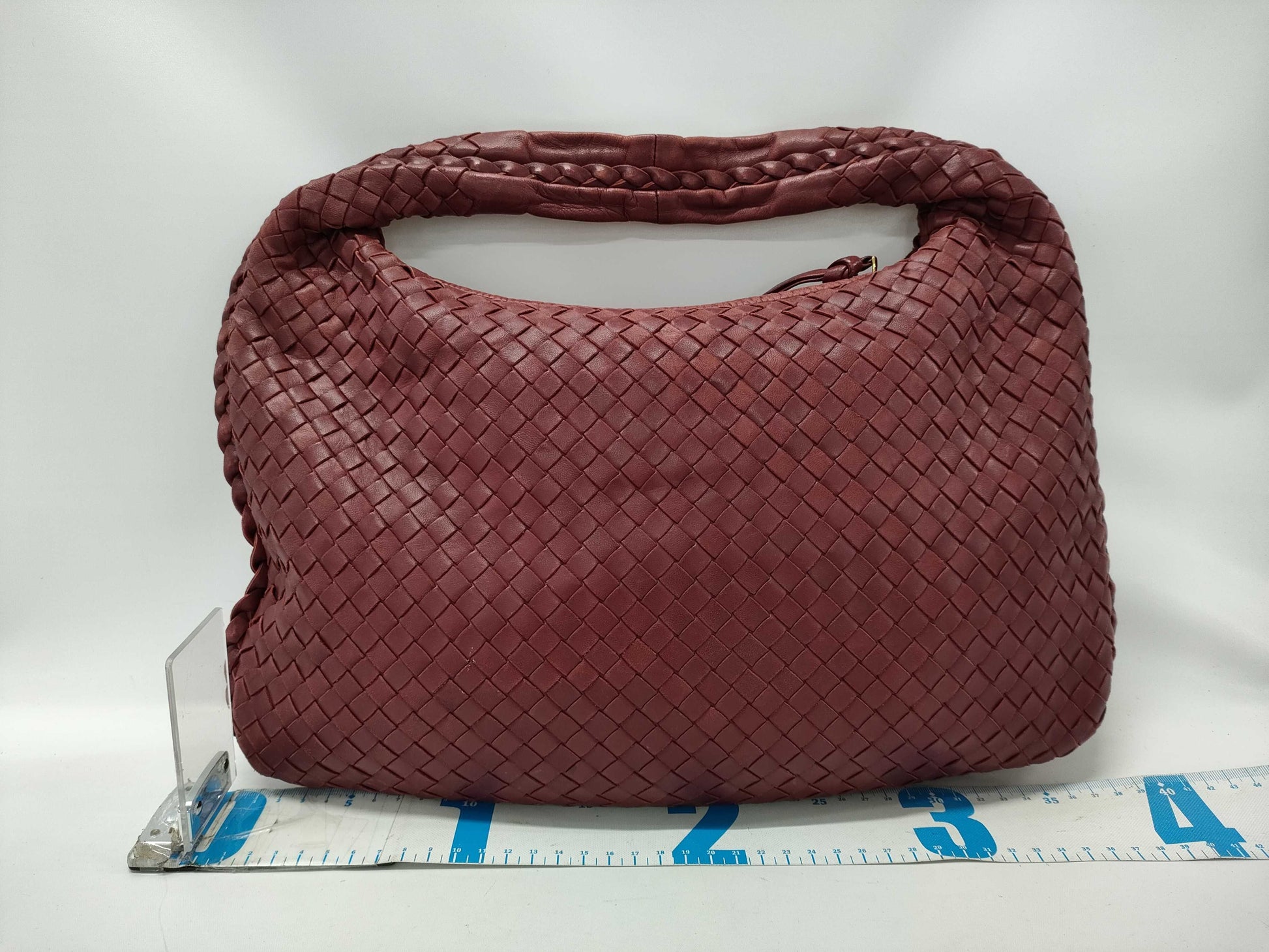 BOTTEGA VENETA Leather Intrecciato One-Shoulder Bag, Wine Red
