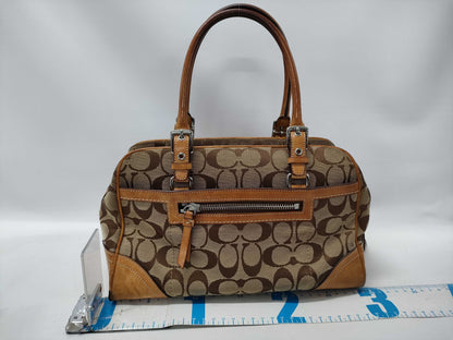 COACH 8K05 Signature Handbag Canvas Leather Beige Brown Handbag