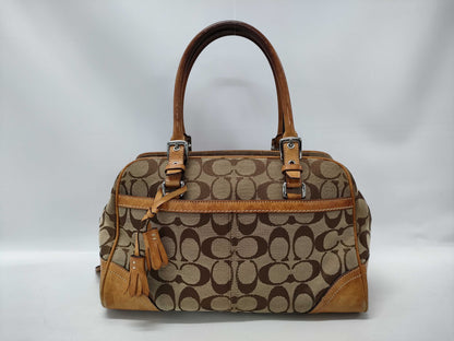 COACH 8K05 Signature Handbag Canvas Leather Beige Brown Handbag