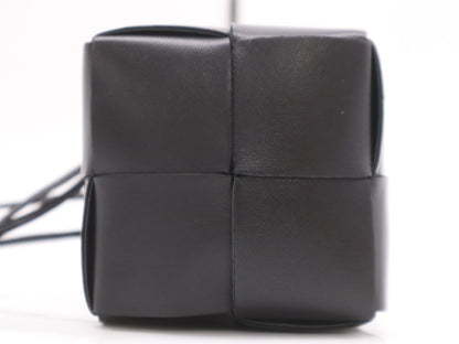 BOTTEGA VENETA Leather Intrecciato Cassette Mini Bag, Black, with Dust Bag, Shoulder Bag