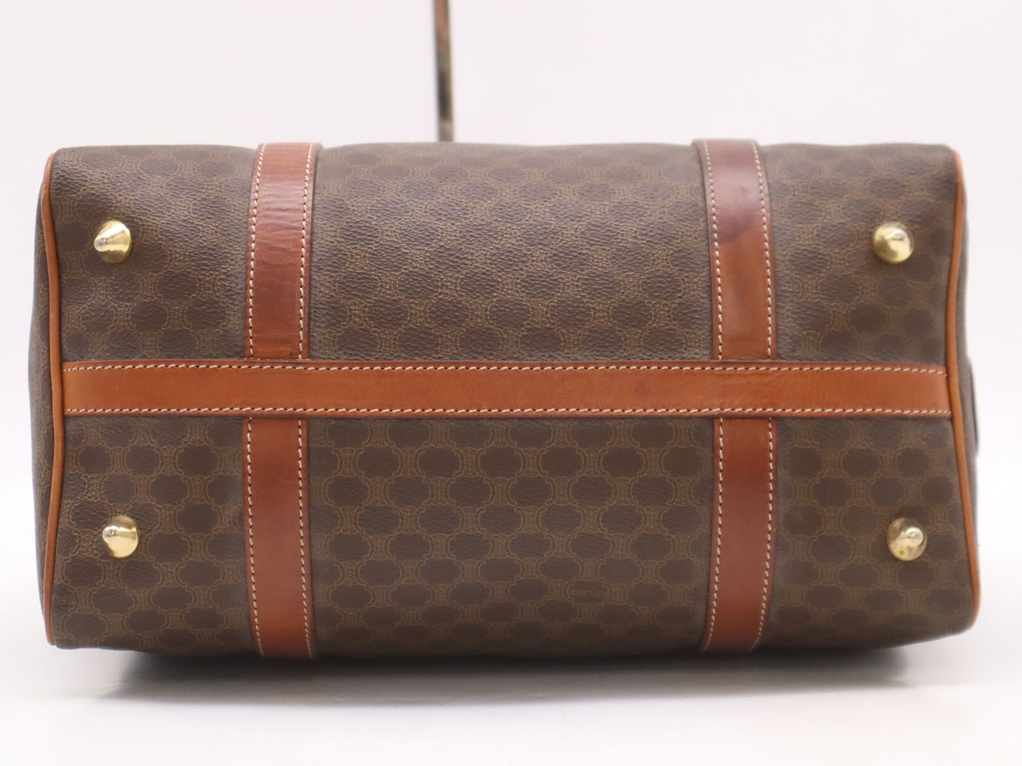 CELINE PVC and Leather Macadam Pattern Mini Boston Bag, Brown