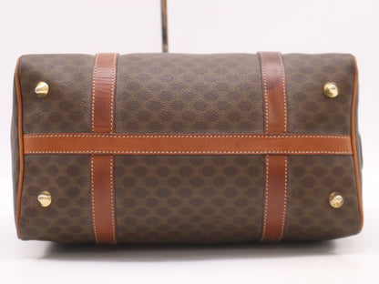 CELINE PVC and Leather Macadam Pattern Mini Boston Bag, Brown