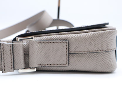 PRADA Saffiano Leather Shoulder Bag, Gray, RFID Enabled