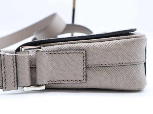 PRADA Saffiano Leather Shoulder Bag, Gray, RFID Enabled