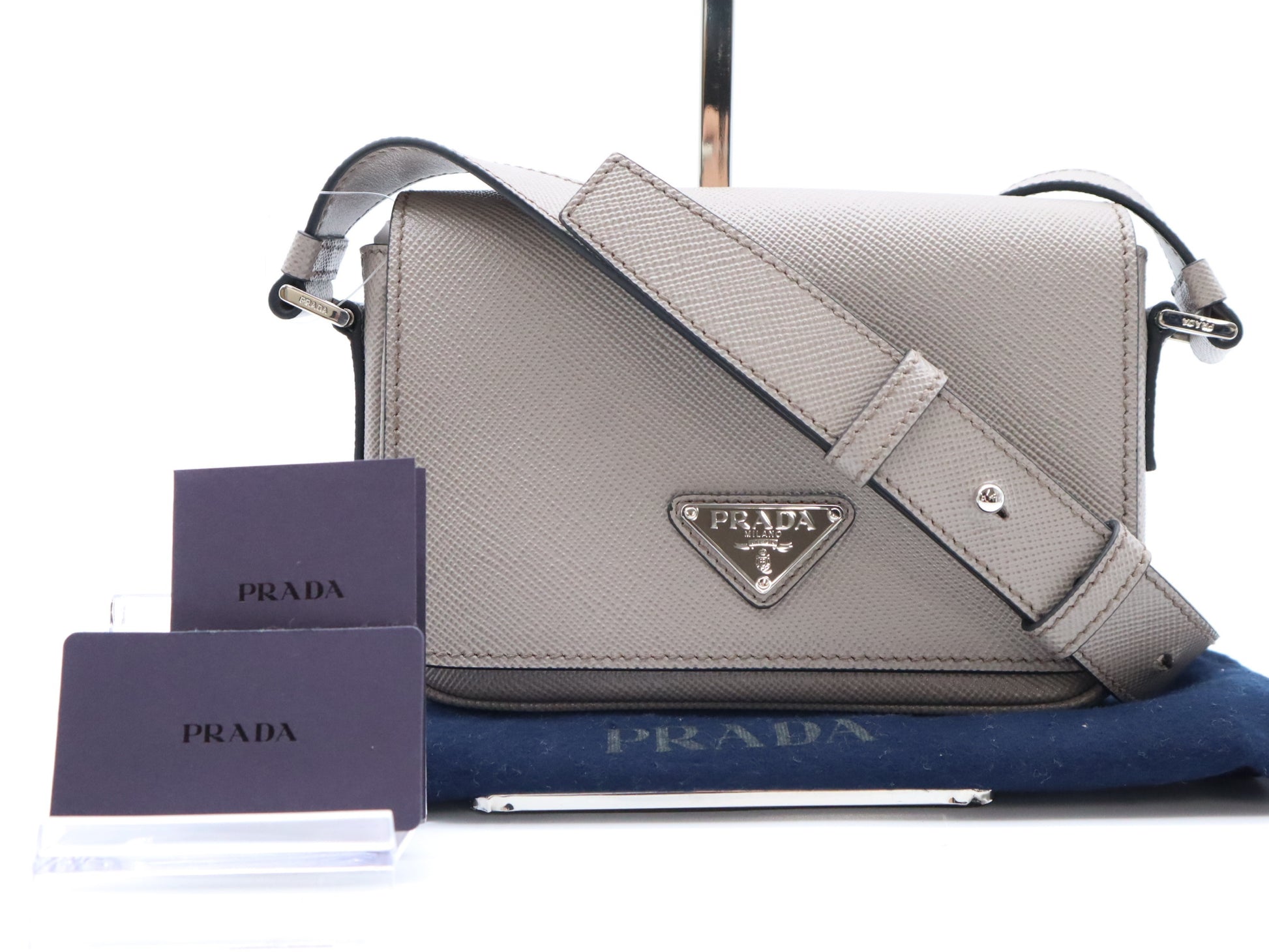 PRADA Saffiano Leather Shoulder Bag, Gray, RFID Enabled