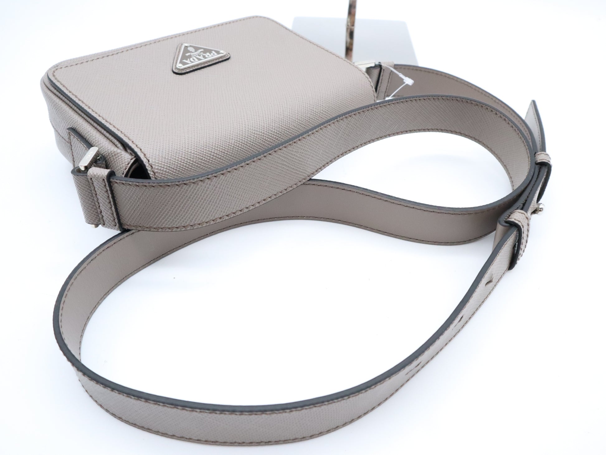 PRADA Saffiano Leather Shoulder Bag, Gray, RFID Enabled