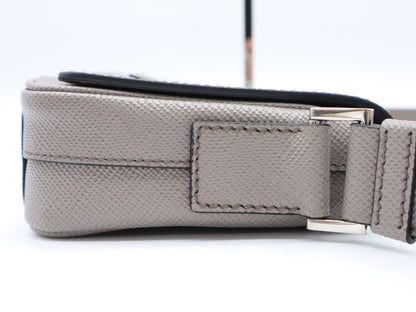 PRADA Saffiano Leather Shoulder Bag, Gray, RFID Enabled