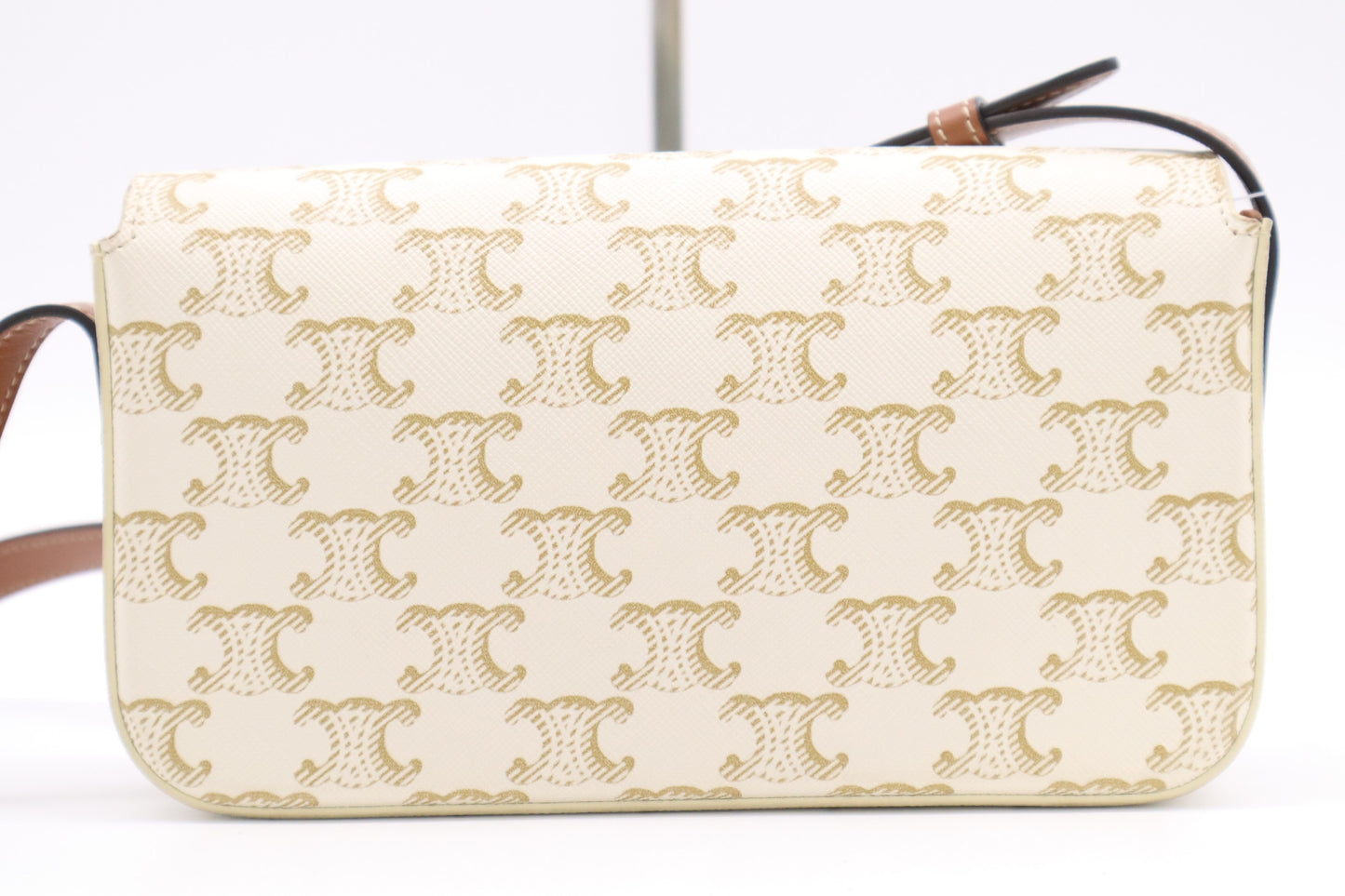 CELINE 194142CUZ.01BC Triomphe Canvas & Calfskin Shoulder Bag Claude White Shoulder Bag