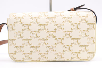 CELINE 194142CUZ.01BC Triomphe Canvas & Calfskin Shoulder Bag Claude White Shoulder Bag