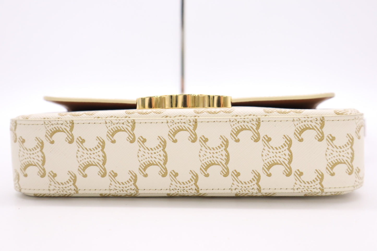 CELINE 194142CUZ.01BC Triomphe Canvas & Calfskin Shoulder Bag Claude White Shoulder Bag