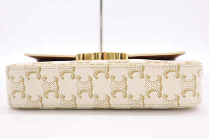 CELINE 194142CUZ.01BC Triomphe Canvas & Calfskin Shoulder Bag Claude White Shoulder Bag