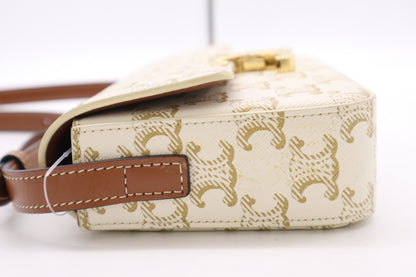 CELINE 194142CUZ.01BC Triomphe Canvas & Calfskin Shoulder Bag Claude White Shoulder Bag