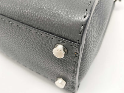 FENDI 8BN290 Selleria Regular Peekaboo 2-Way Handbag in Gray Leather with Strap, Box, and Dust Bag