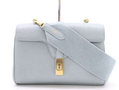 CELINE Seize Leather Shoulder Bag, Light Blue, with Shoulder Strap and Dust Bag