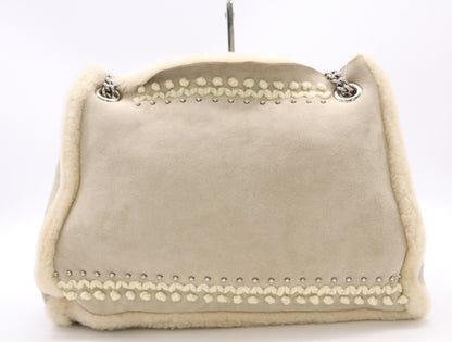 GUCCI 308982 Mouton Soho Boa Chain Shoulder Tote Bag in Gray and Beige with Dust Bag, Pouch, and Charm